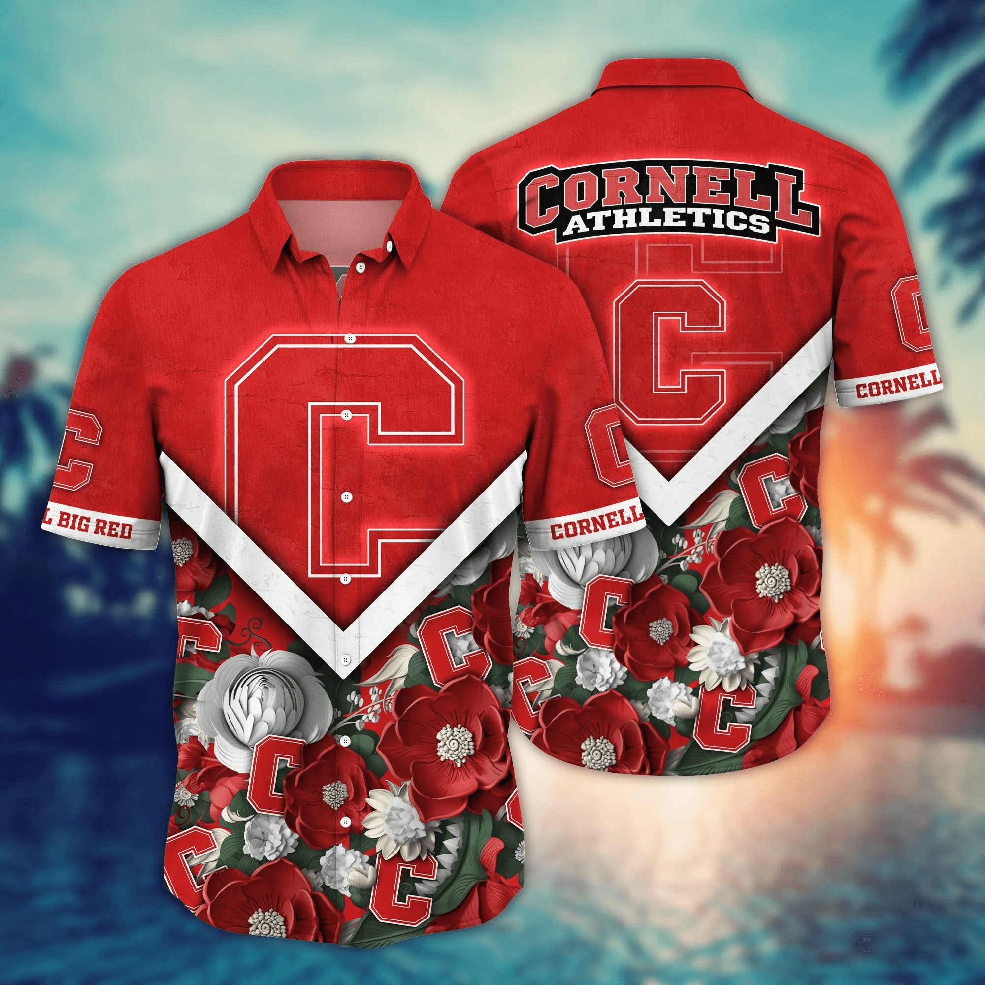 Cornell Big Red NCAA Hawaiian Shirt Custom Sea Breeze Aloha Shirt