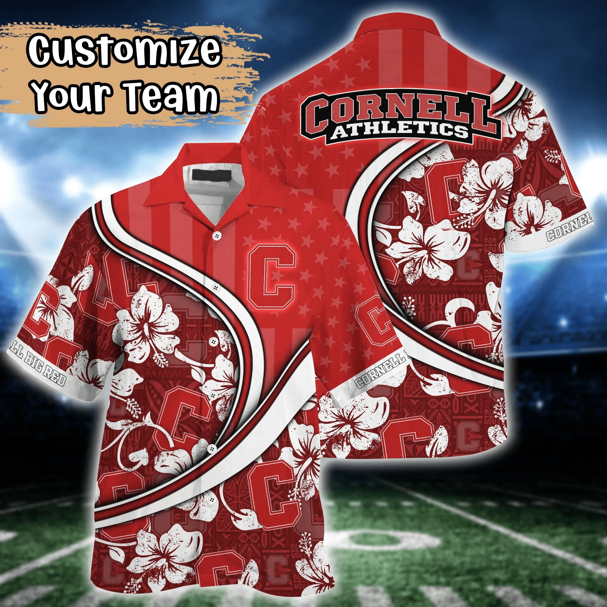 Cornell Big Red NCAA Us Flag Hawaiian Shirt Custom Summer Aloha Shirt