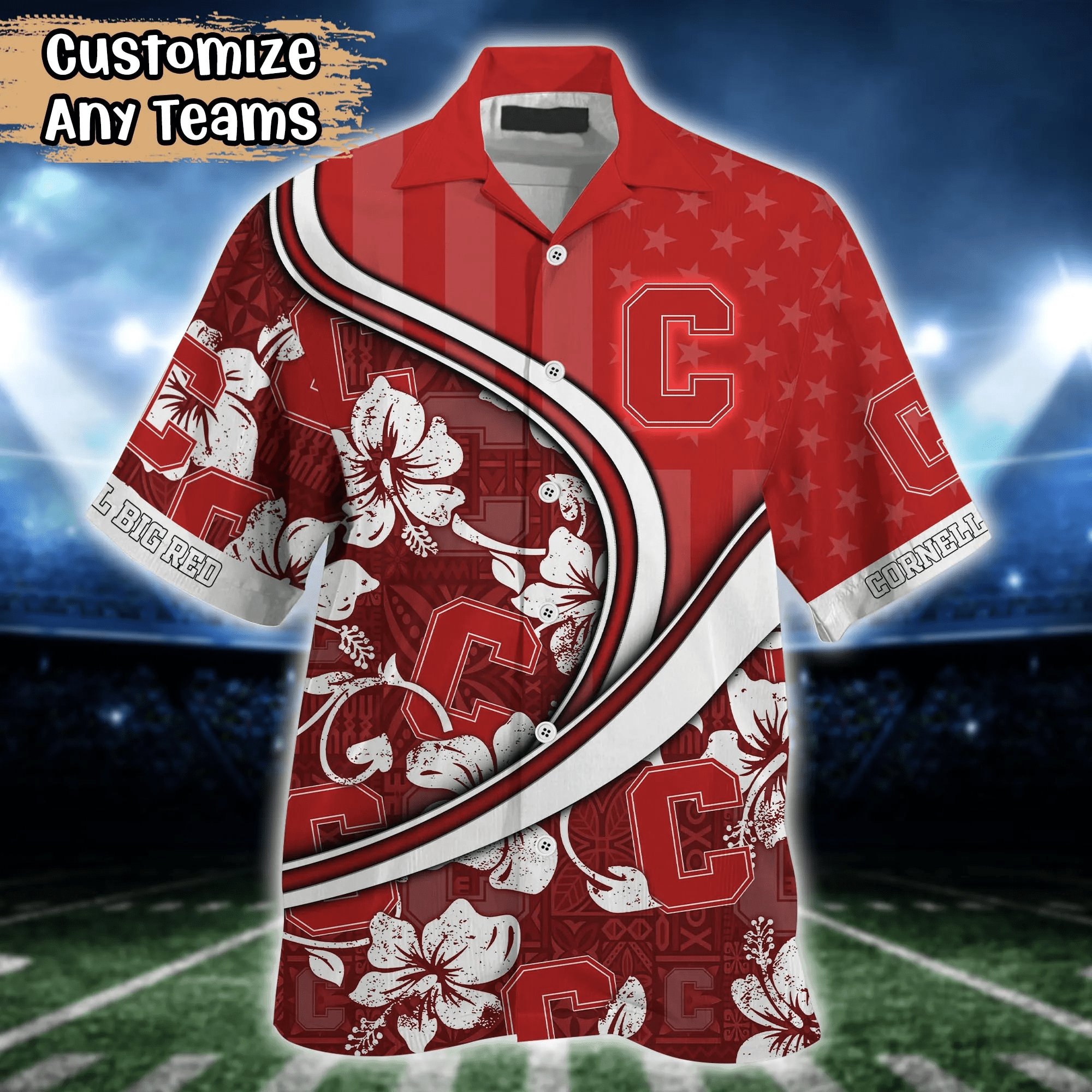 Cornell Big Red NCAA Us Flag Hawaiian Shirt Custom Summer Aloha Shirt