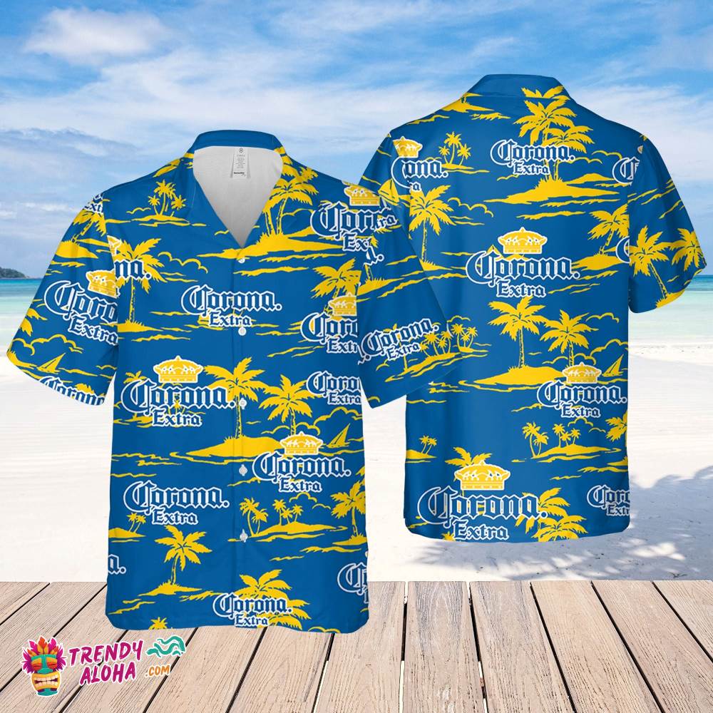 Corona Hawaiian Beach Pattern Shirt, Hawaii Beer Shirt, Corona Hawaiian Summer Shirt, Corona Aloha Shirt
