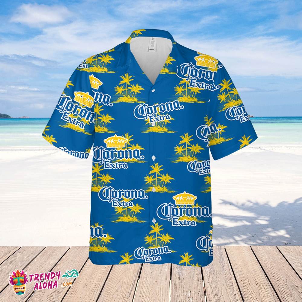 Corona Hawaiian Coconut Island Pattern Hawaiian Beer Lover Shirt, Classic Flowers Beer Aloha Shirt