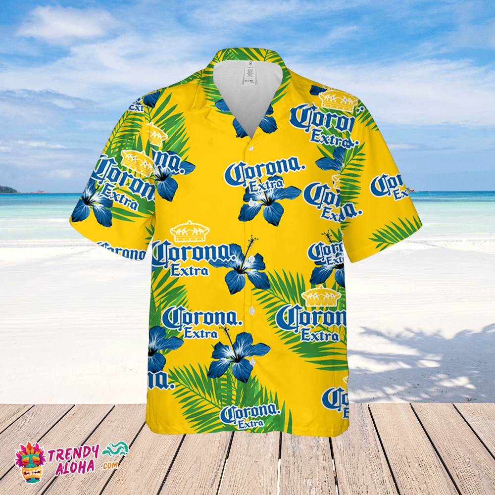Corona Hawaiian Hibiscus Flower Pattern,Tropical Beach Shirt, Hawaiian Flower Shirt, Hawaiian Beer Shirt