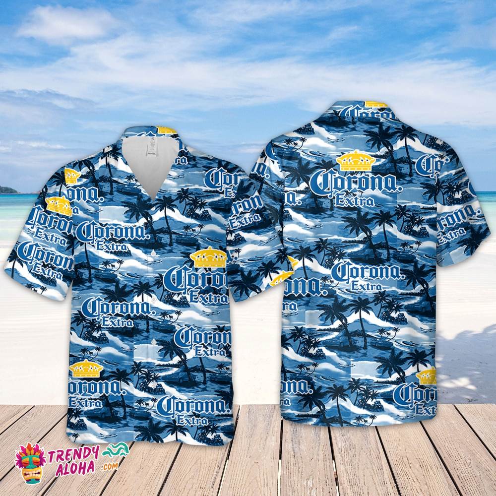 Corona Hawaiian Sea Island Pattern Hawaiian Shirt, Summer Beer Hawaiian Shirt