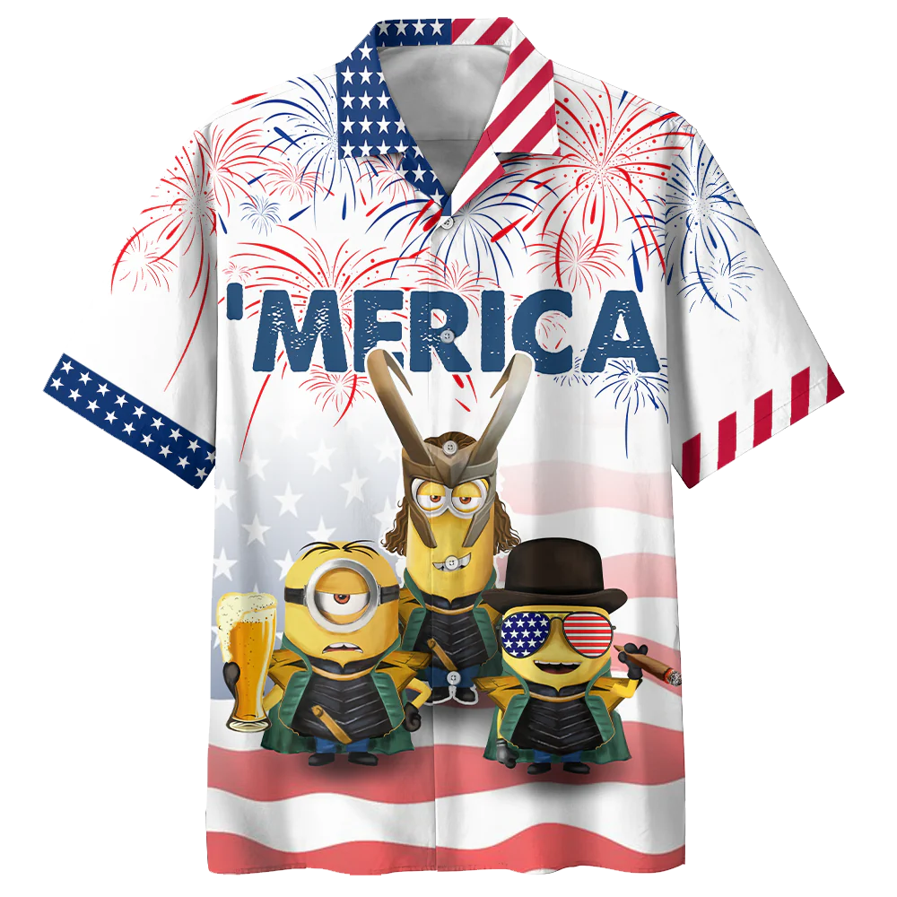 Cosplay Minions America White Hawaiian Shirt Funny Minions Aloha Shirt
