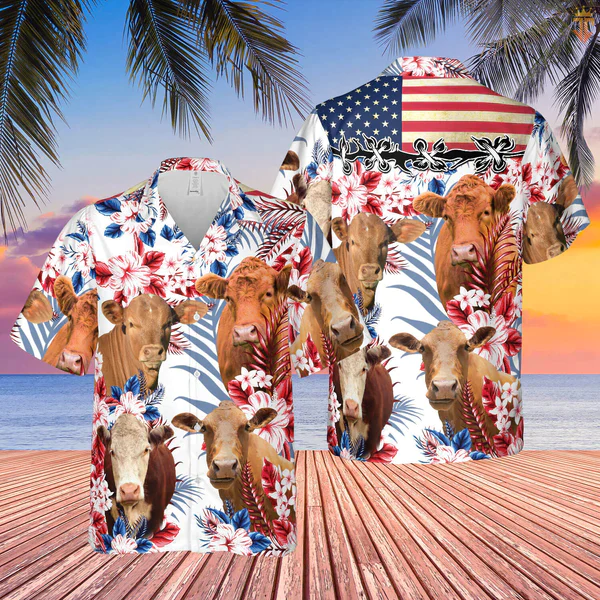 Cow American Flag All Over Printed 3D Trendy Hawaiian Shirt, Farm Cow Trendy Hawaiian Shirt For Men And Women
