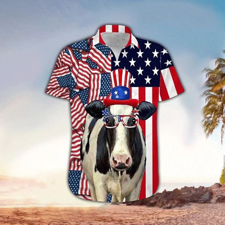 Cow American Short Sleeves Unisex Trendy Hawaiian Shirt Hawaii Shirt Men Cow American Short Sleeves Unisex Trendy Hawaiian Shirt Hawaii Shirt Men