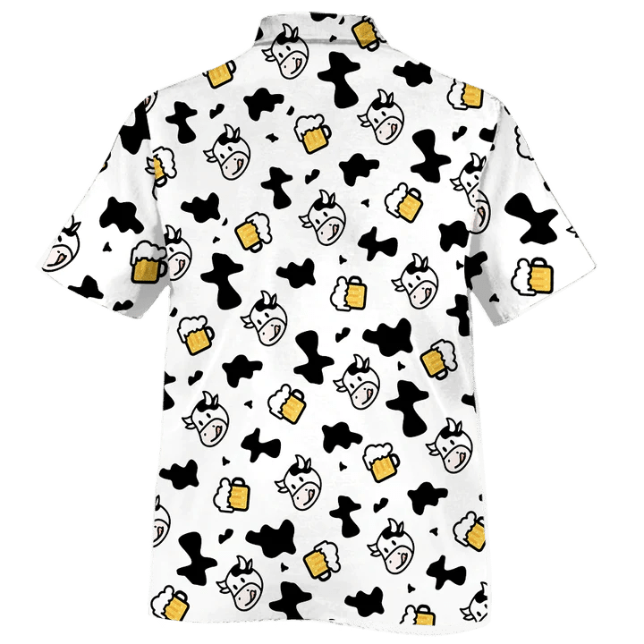Cow And Beer Cow Skin Pattern Black And White Theme Trendy Hawaiian Shirt