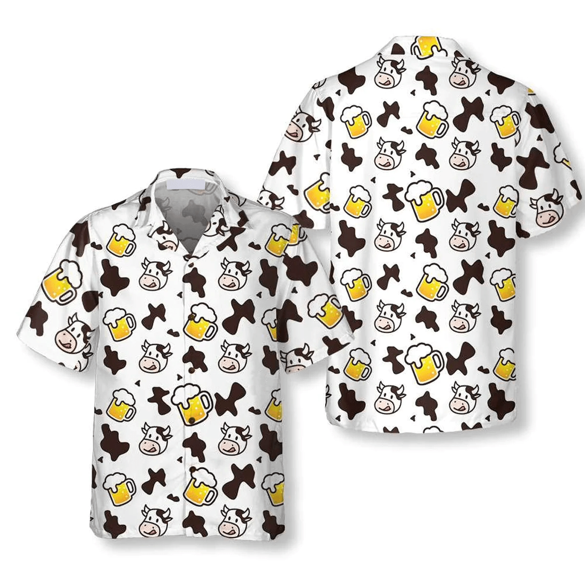 Cow And Beer Mug Seamless Pattern Cow All Printed 3D Hawaiian Shirt