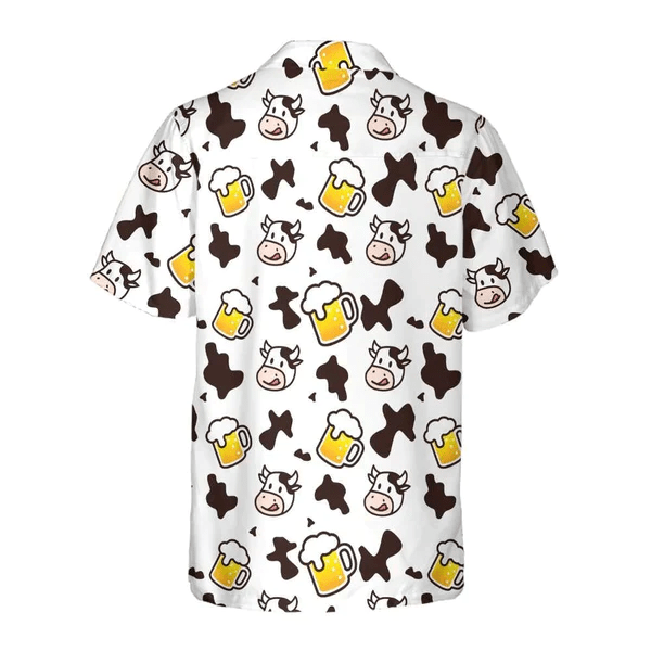Cow And Beer Mug Seamless Pattern Cow All Printed 3D Trendy Hawaiian Shirt, Summer Gifts For Men And Women