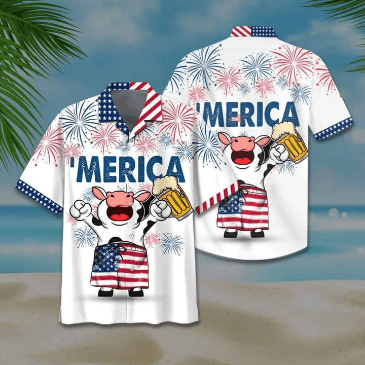 Cow Celebrates Independence with a Beer Hawaiian Shirt