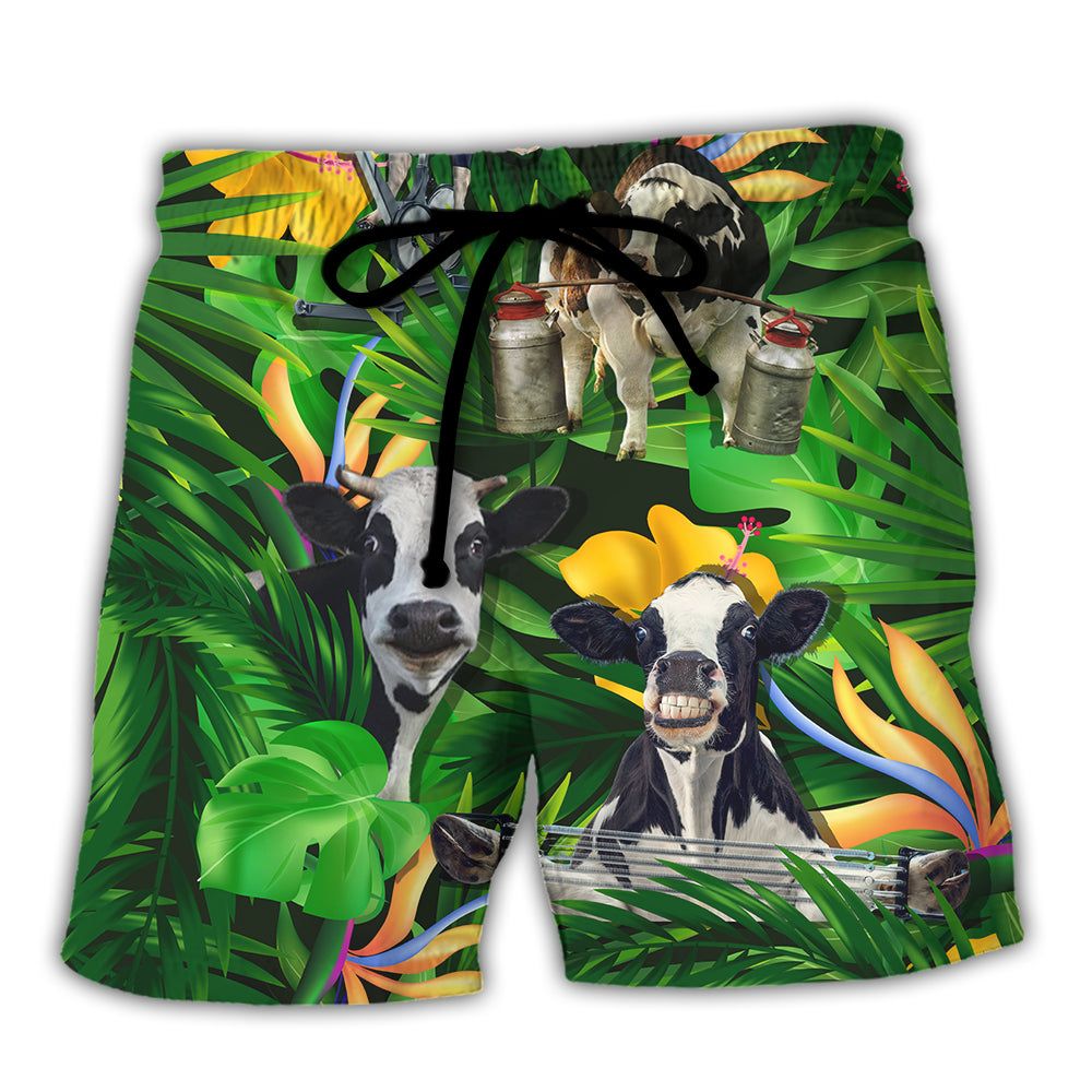 Cow Dancing And Play Funny Tropical Style Trendy Aloha Hawaiian Beach Shorts Cow Dancing And Play Funny Tropical Style Trendy Aloha Hawaiian Beach Shorts