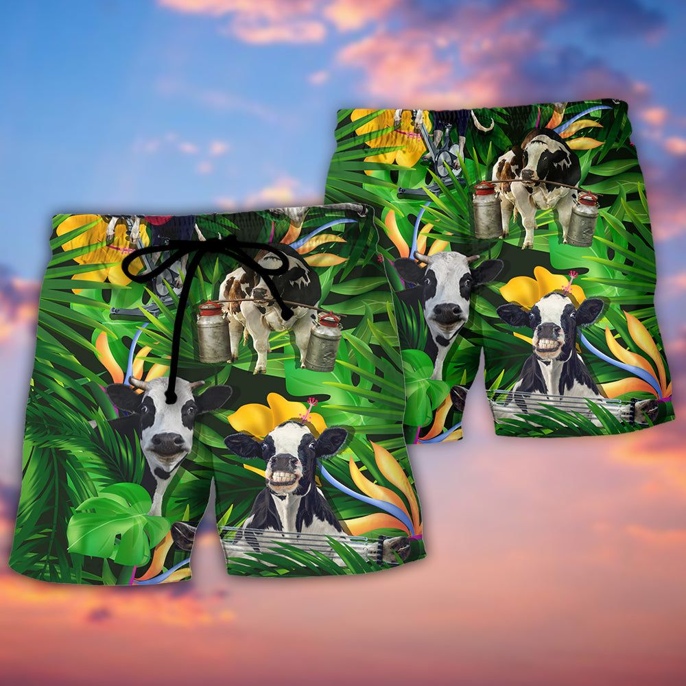 Cow Dancing And Play Funny Tropical Style Trendy Aloha Hawaiian Beach Shorts