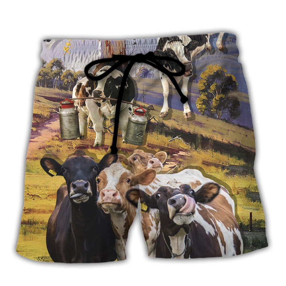 Cow Dancing In The Australian Landscape Funny Art Style Trendy Aloha Hawaiian Beach Shorts Cow Dancing In The Australian Landscape Funny Art Style Trendy Aloha Hawaiian Beach Shorts