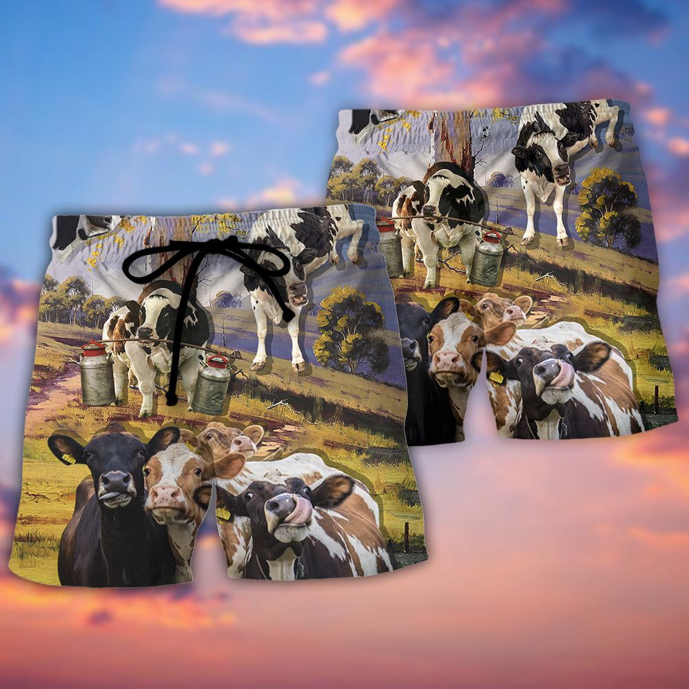 Cow Dancing In The Australian Landscape Funny Art Style Trendy Aloha Hawaiian Beach Shorts