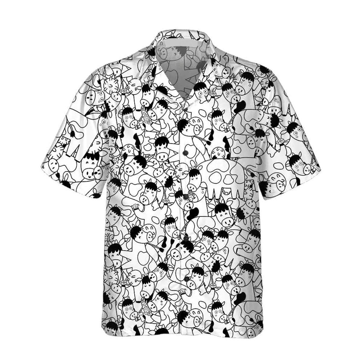 Cow Doodle Humor Design 3D Hawaiian Shirt Fun Print