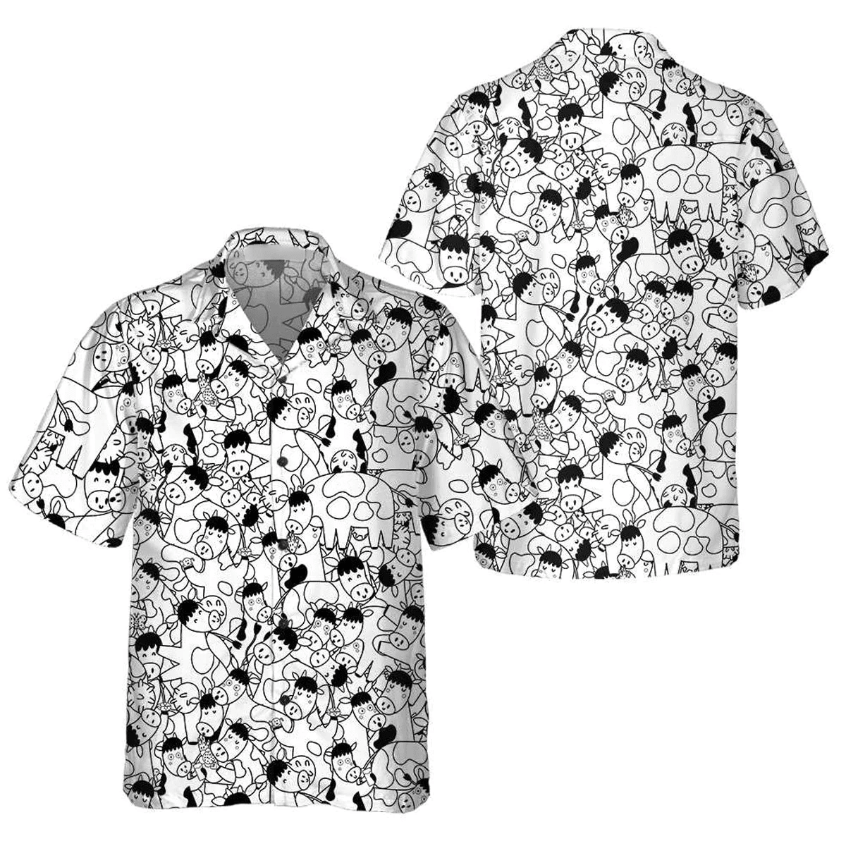 Cow Doodle Humor Design 3D Hawaiian Shirt Fun Print