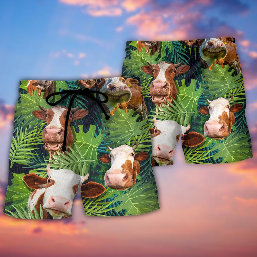 Cow Face Troll Funny Lover Cattle Tropical Style Trendy Aloha Hawaiian Beach Shorts