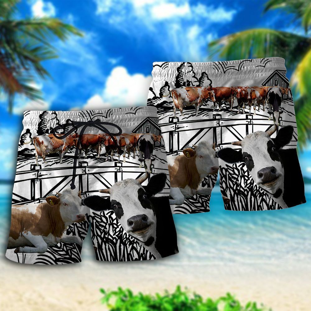Cow Farm Funny Art Trendy Aloha Hawaiian Beach Shorts