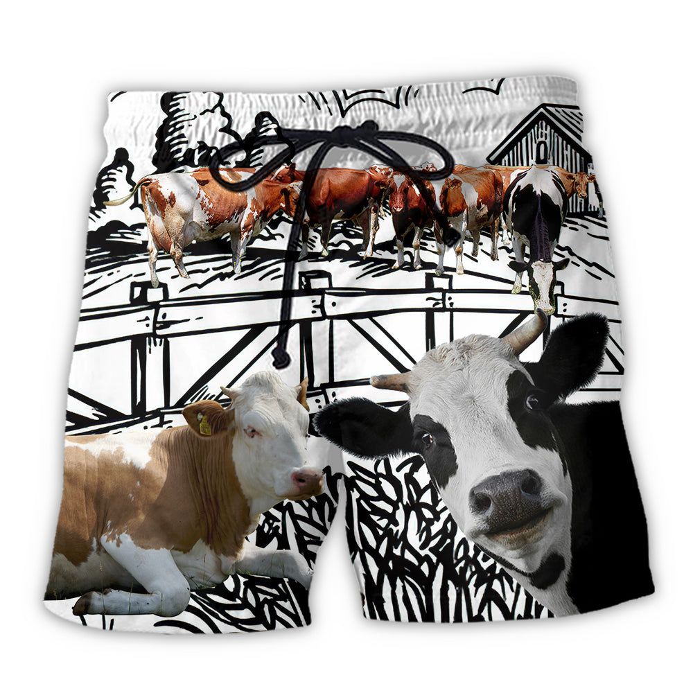 Cow Farm Funny Art Trendy Aloha Hawaiian Beach Shorts Cow Farm Funny Art Trendy Aloha Hawaiian Beach Shorts