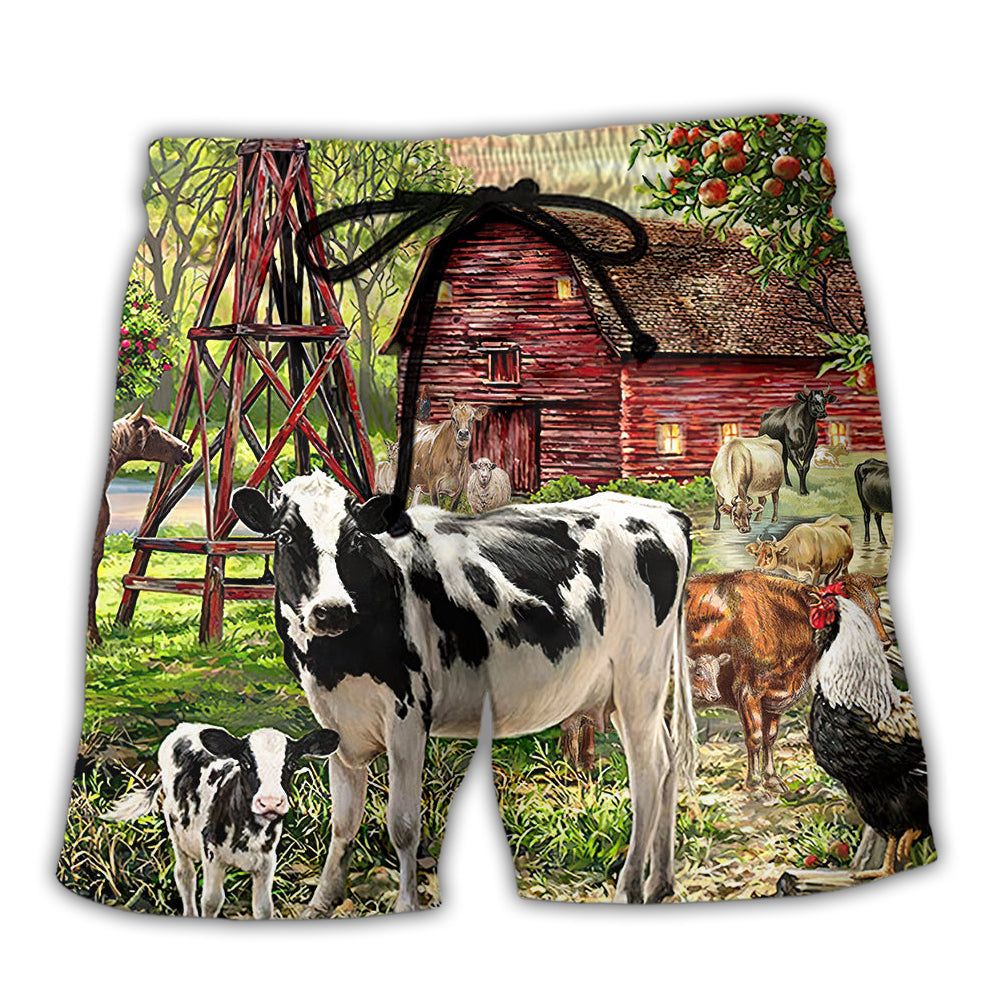 Cow Farm Peace Life Trendy Aloha Hawaiian Beach Shorts Cow Farm Peace Life Trendy Aloha Hawaiian Beach Shorts