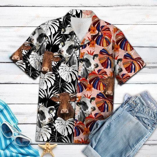Cow Floral Colorful Trendy Hawaiian Shirt
