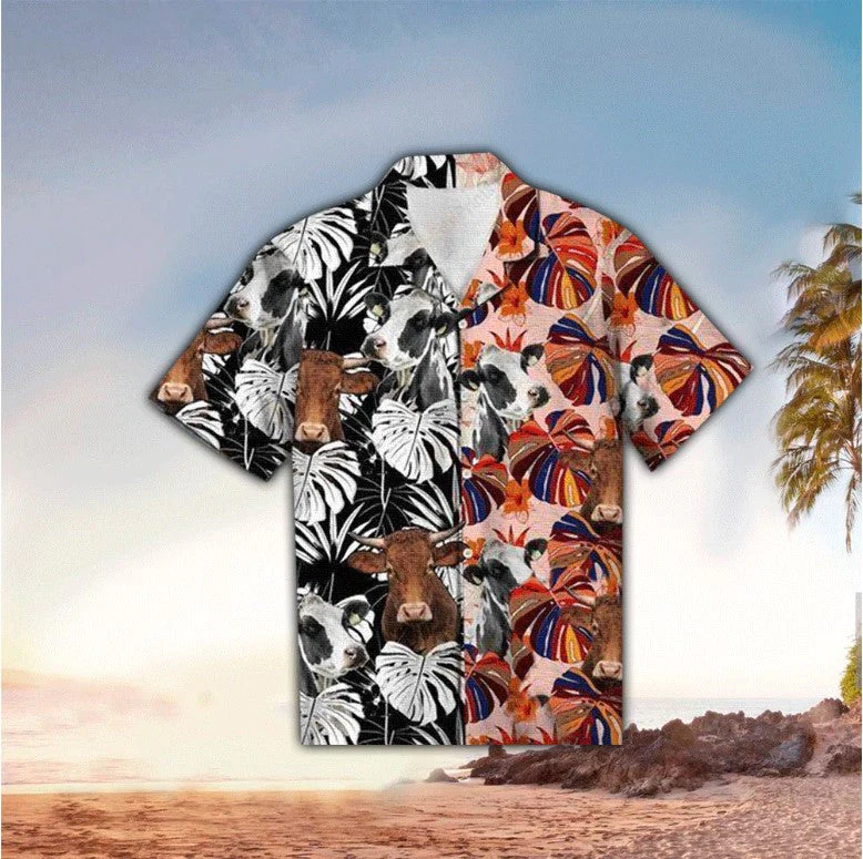 Cow Floral Colorful Trendy Hawaiian Shirt, Hawaii Shirt Men, Aloha Shirt, Tropical Sleeve Summer Cow Floral Colorful Trendy Hawaiian Shirt, Hawaii Shirt Men, Aloha Shirt, Tropical Sleeve Summer