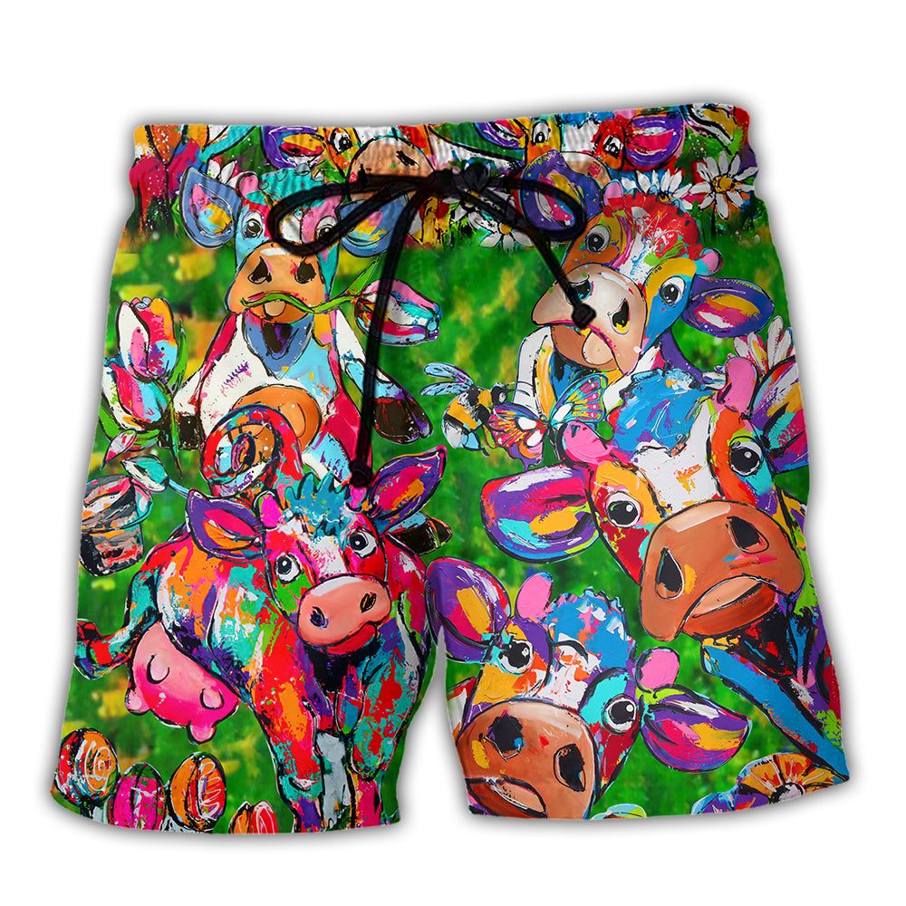 Cow Flower Funny In Farm Trendy Aloha Hawaiian Beach Shorts Cow Flower Funny In Farm Trendy Aloha Hawaiian Beach Shorts