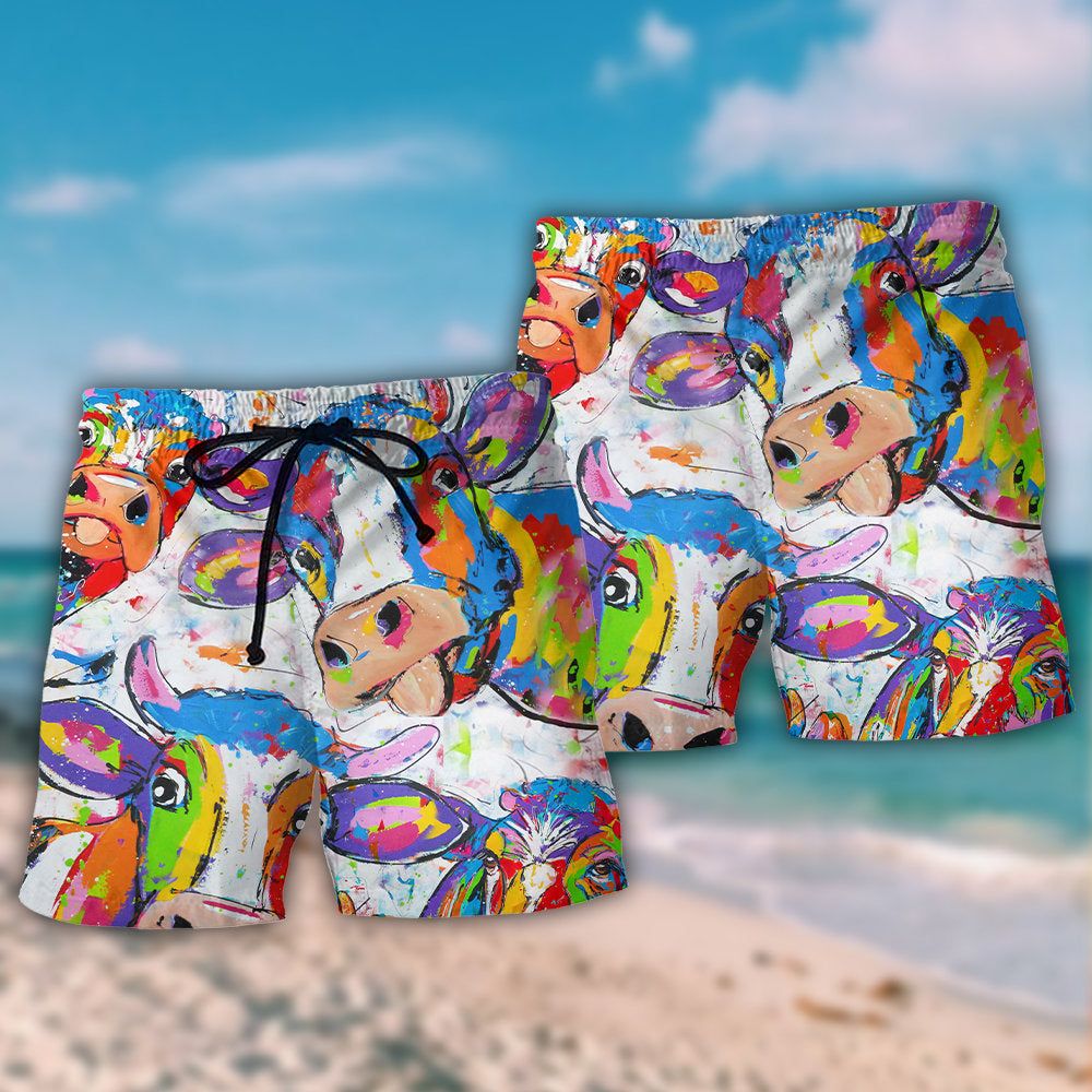 Cow Funny Amazing Colorful Trendy Aloha Hawaiian Beach Shorts
