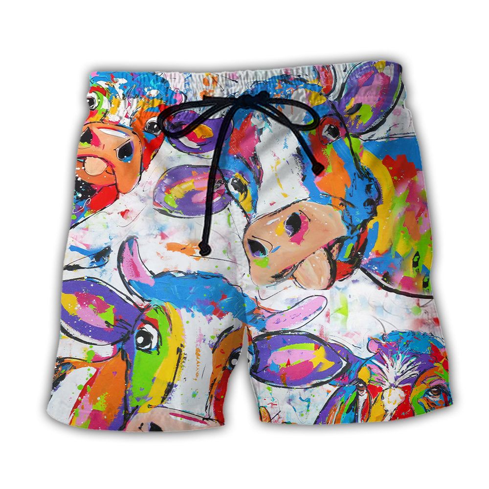 Cow Funny Amazing Colorful Trendy Aloha Hawaiian Beach Shorts Cow Funny Amazing Colorful Trendy Aloha Hawaiian Beach Shorts