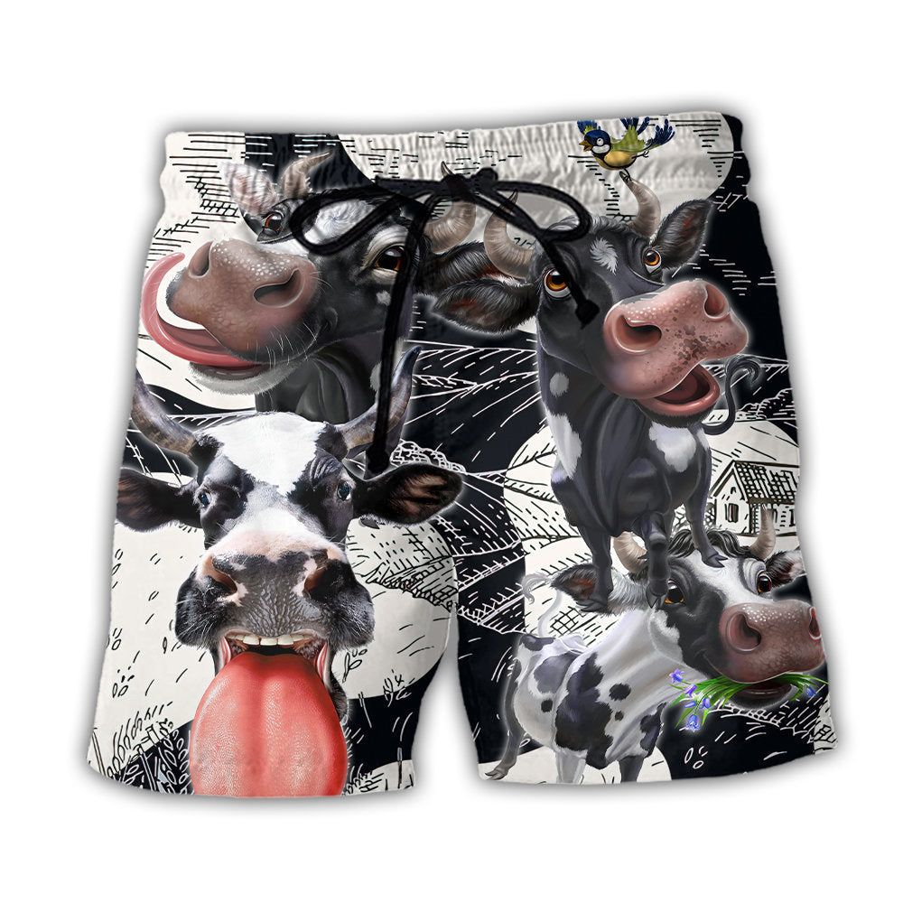 Cow Funny Dairy Cow Happy Life In The Farm Trendy Aloha Hawaiian Beach Shorts Cow Funny Dairy Cow Happy Life In The Farm Trendy Aloha Hawaiian Beach Shorts
