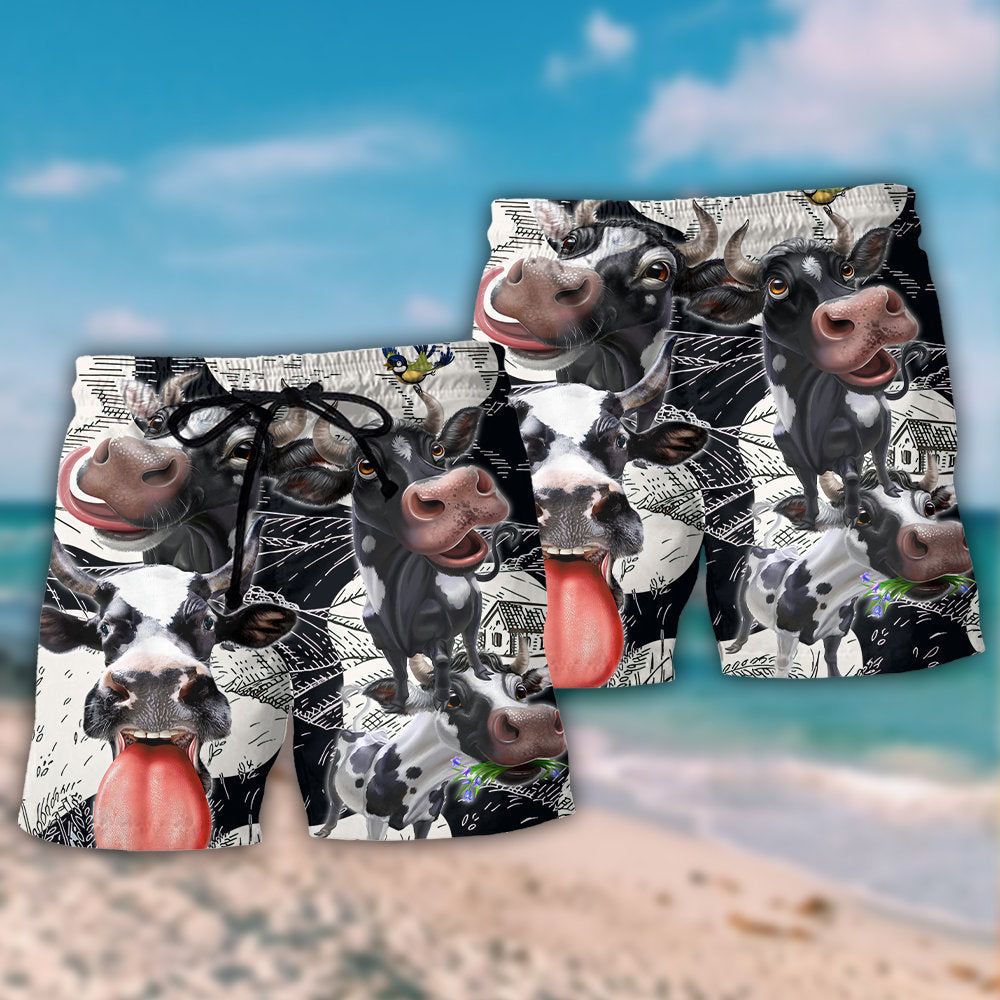 Cow Funny Dairy Cow Happy Life In The Farm Trendy Aloha Hawaiian Beach Shorts