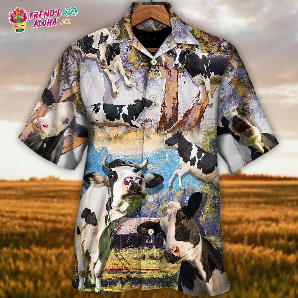 Cow Funny Dancing In The Australian Landscape Lover Cattle Art Style Hawaiian Shirt – Trendy Aloha
