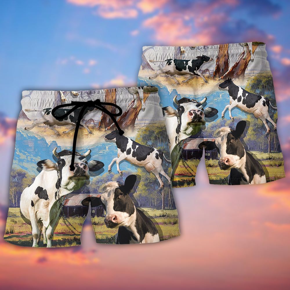 Cow Funny Dancing In The Australian Landscape Lover Cattle Art Style Trendy Aloha Hawaiian Beach Shorts
