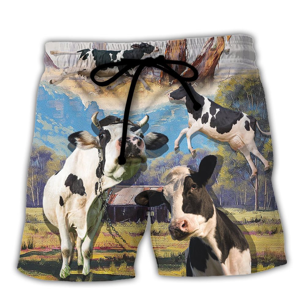 Cow Funny Dancing In The Australian Landscape Lover Cattle Art Style Trendy Aloha Hawaiian Beach Shorts Cow Funny Dancing In The Australian Landscape Lover Cattle Art Style Trendy Aloha Hawaiian Beach Shorts