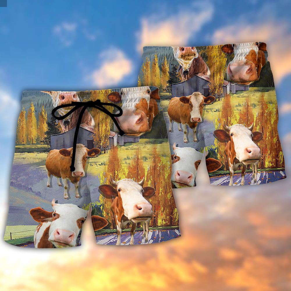 Cow Funny In The Australian Landscape Lover Cattle Art Style Trendy Aloha Hawaiian Beach Shorts