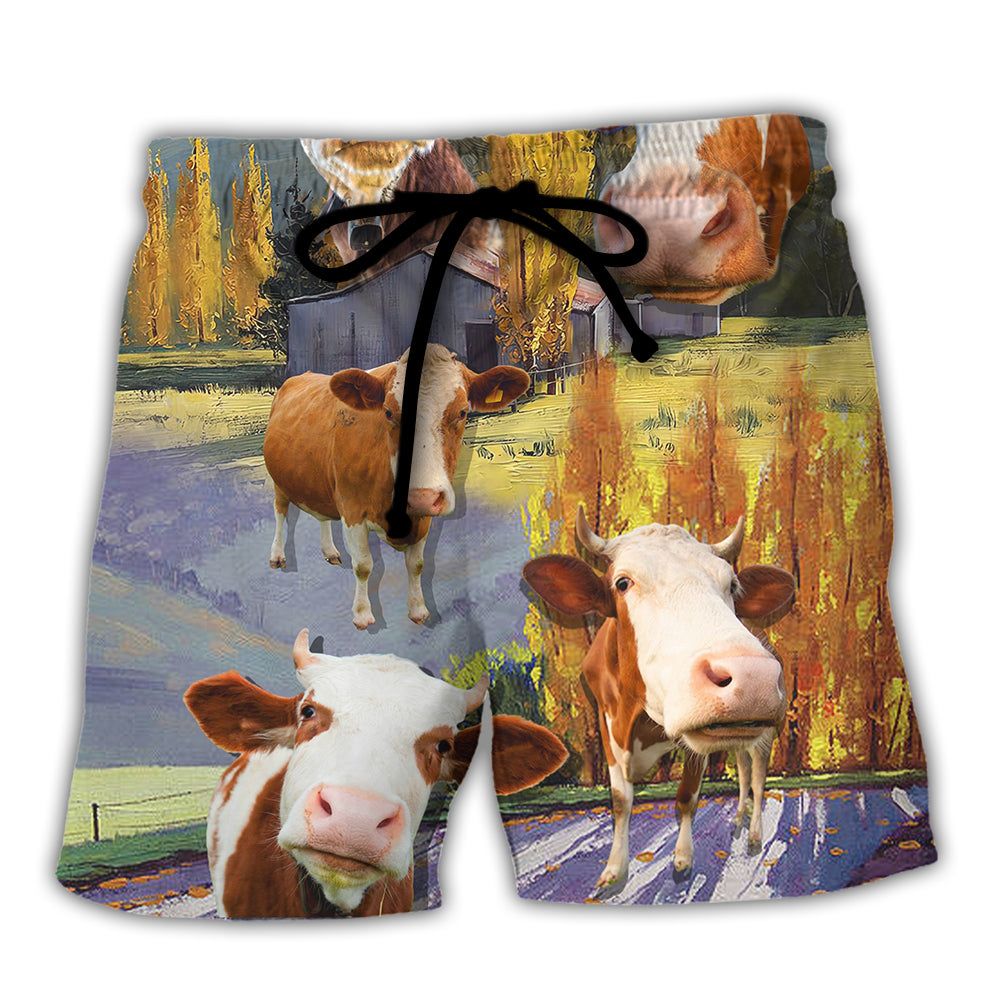 Cow Funny In The Australian Landscape Lover Cattle Art Style Trendy Aloha Hawaiian Beach Shorts Cow Funny In The Australian Landscape Lover Cattle Art Style Trendy Aloha Hawaiian Beach Shorts
