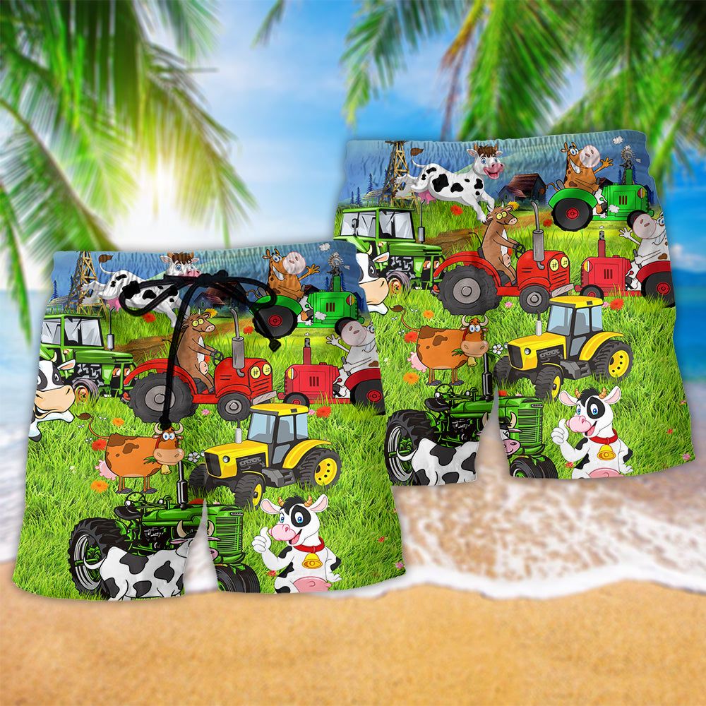 Cow Happy Everyday With Life Trendy Aloha Hawaiian Beach Shorts