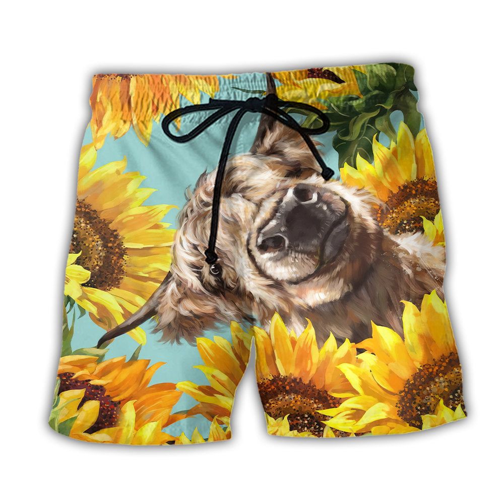 Cow Happy Life With Sunflower Trendy Aloha Hawaiian Beach Shorts Cow Happy Life With Sunflower Trendy Aloha Hawaiian Beach Shorts