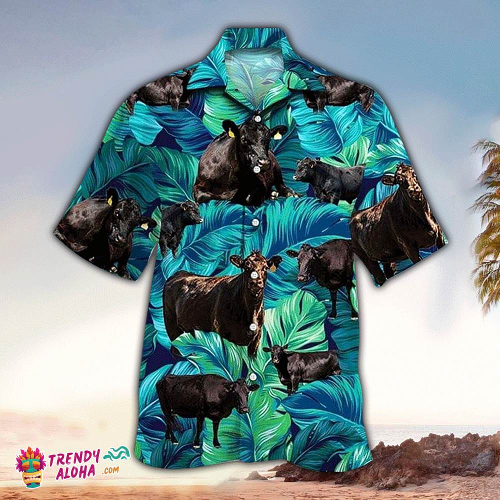 Cow Hawaiian Shirt Tropical Black Cattle Cow Aloha Shirt, Aloha Hawaiian Shirts