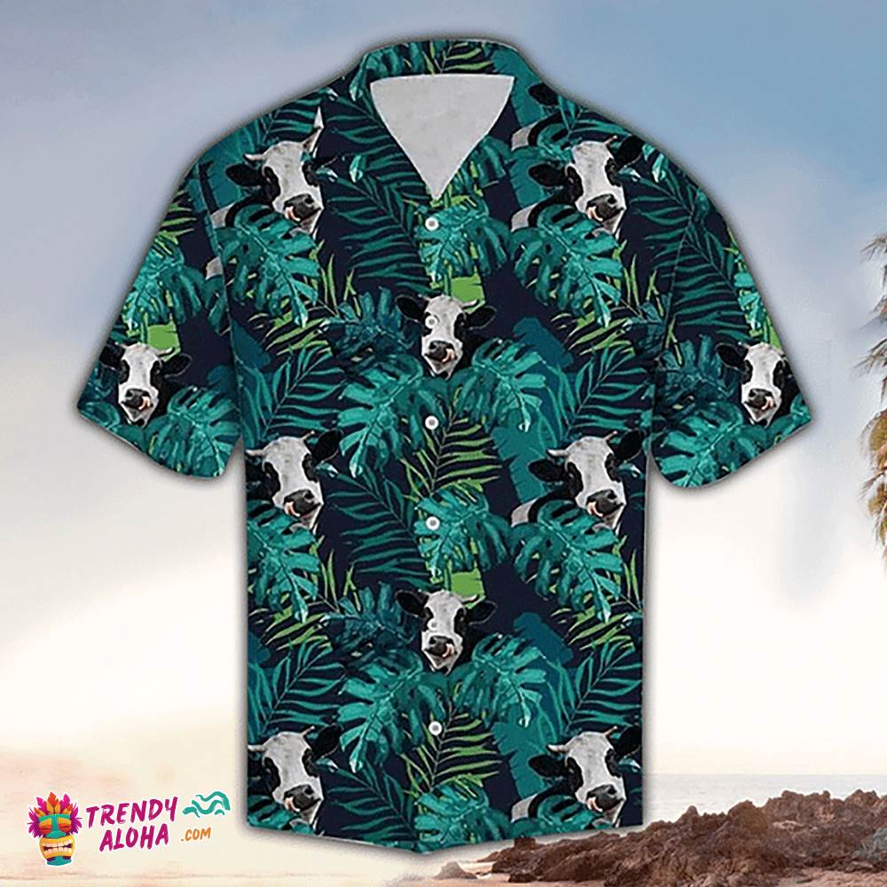 Cow Hawaiian Shirt Tropical Cow Leaf Pattern Aloha Shirt, Aloha Hawaiian Shirts