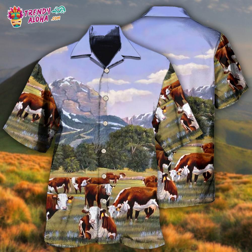 Cow Hereford Cow Beautiful Landscape Hawaiian Shirt – Trendy Aloha