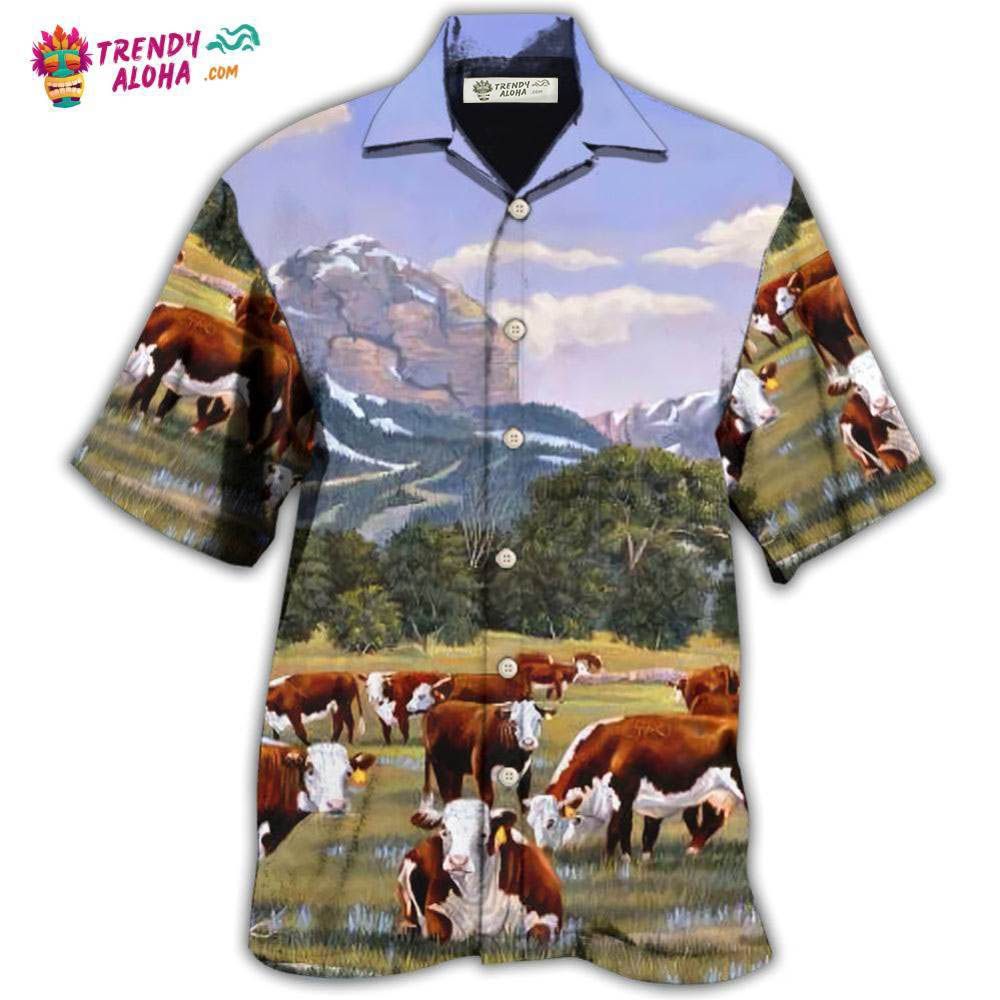 Cow Hereford Cow Beautiful Landscape Hawaiian Shirt – Trendy Aloha Cow Hereford Cow Beautiful Landscape Hawaiian Shirt – Trendy Aloha