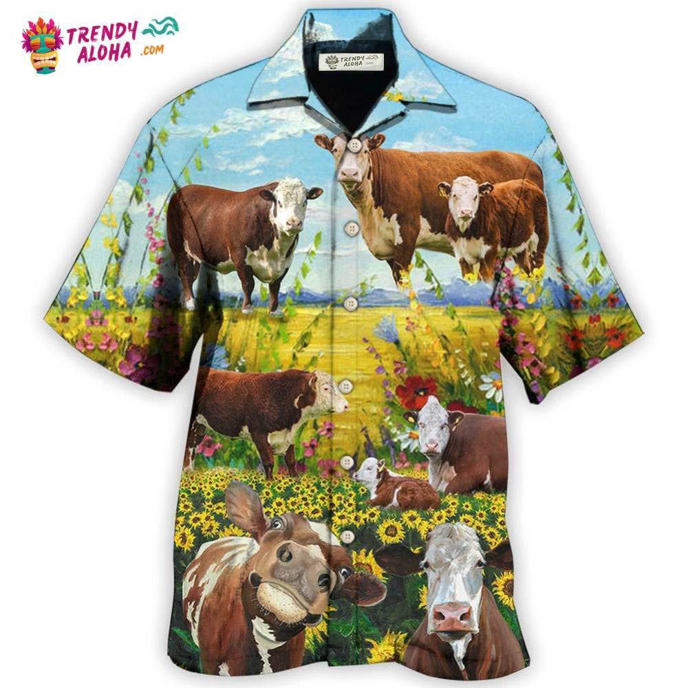 Cow Hereford Cow Landscape Style Hawaiian Shirt – Trendy Aloha Cow Hereford Cow Landscape Style Hawaiian Shirt – Trendy Aloha