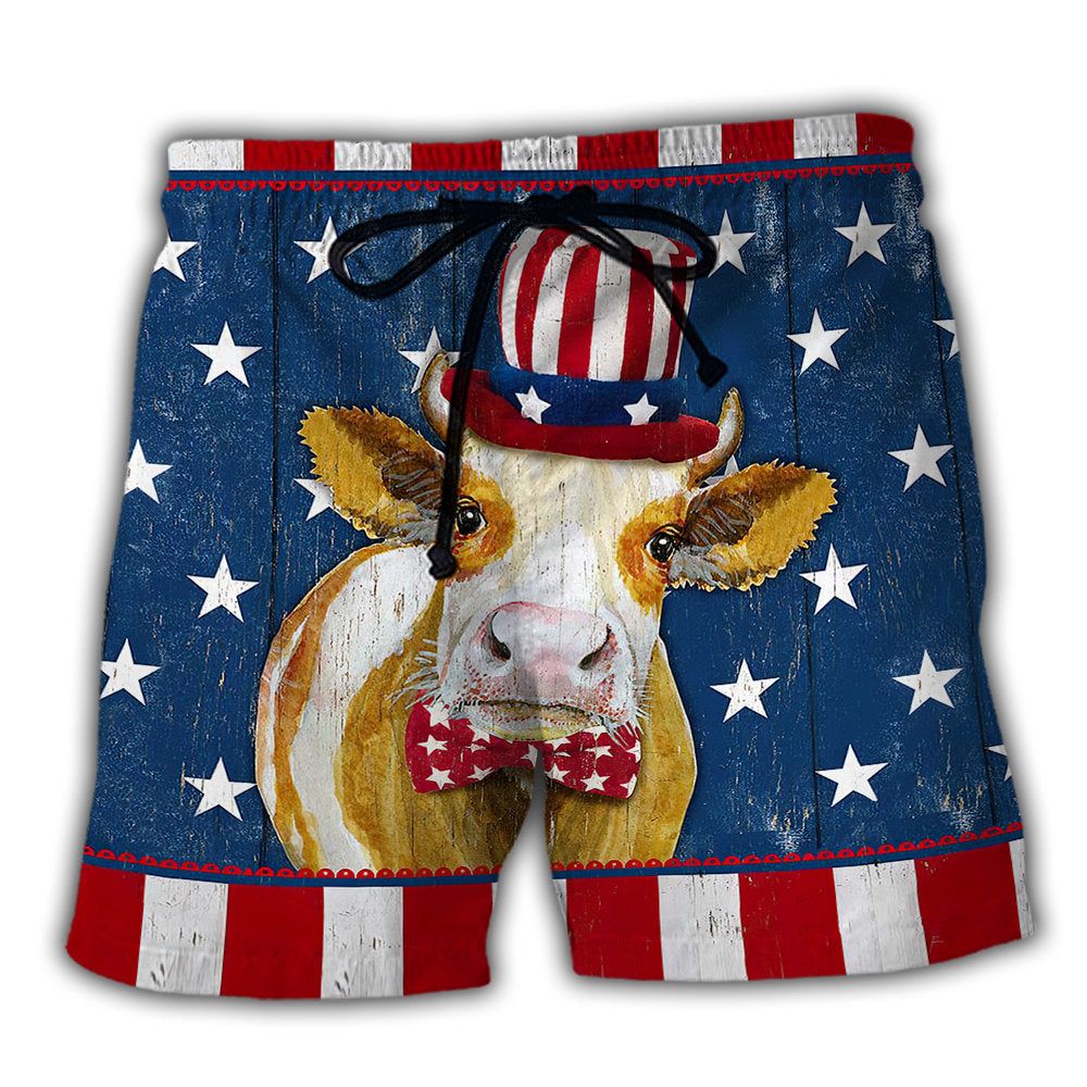 Cow Independence Day Funny Trendy Aloha Hawaiian Beach Shorts Cow Independence Day Funny Trendy Aloha Hawaiian Beach Shorts