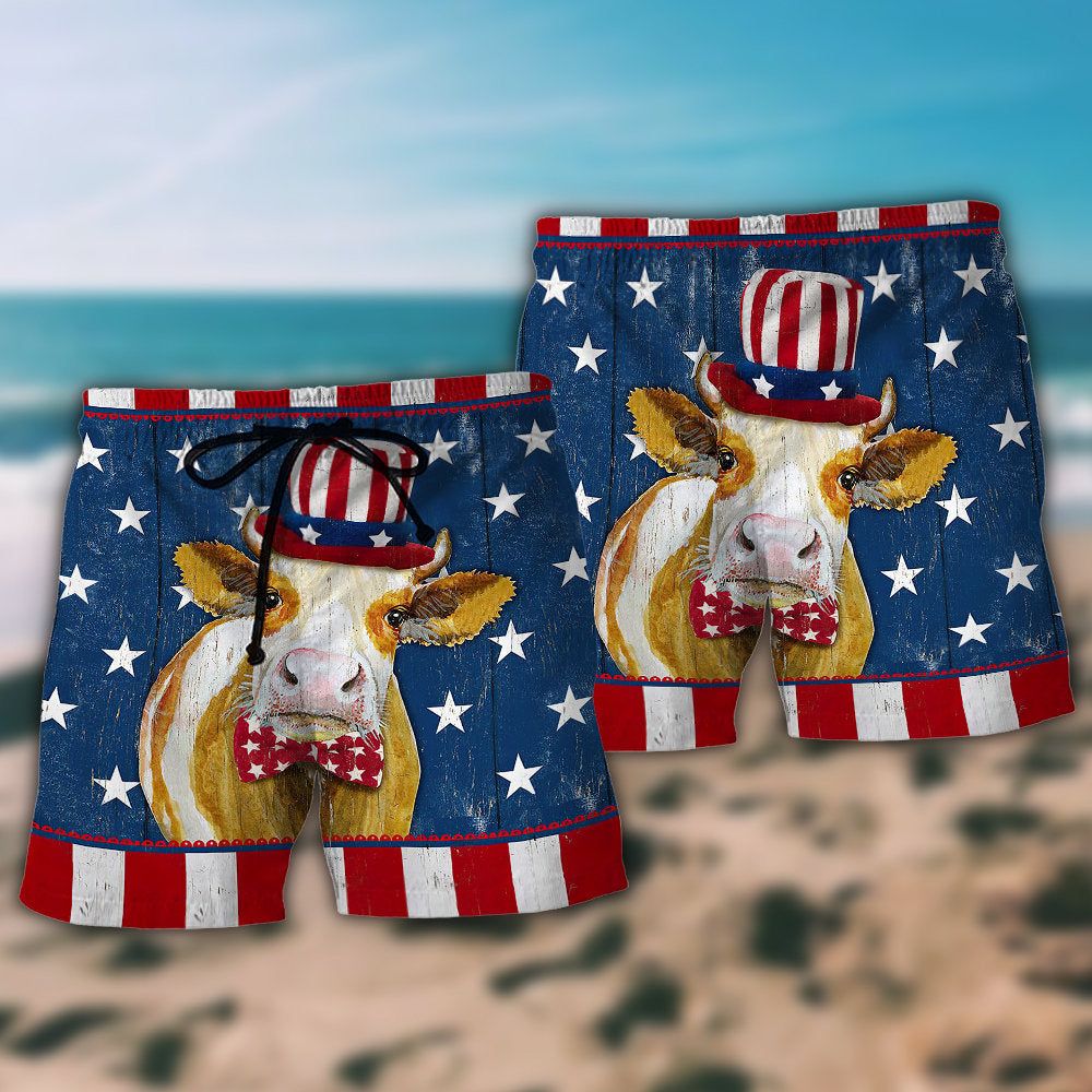 Cow Independence Day Funny Trendy Aloha Hawaiian Beach Shorts