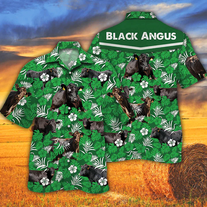 Cow Lover Trendy Hawaiian Shirts For Men Women – Black Angus Cattle Lovers Green Floral Pattern Trendy Hawaiian Shirt Cow Lover Trendy Hawaiian Shirts For Men Women – Black Angus Cattle Lovers Green Floral Pattern Trendy Hawaiian Shirt