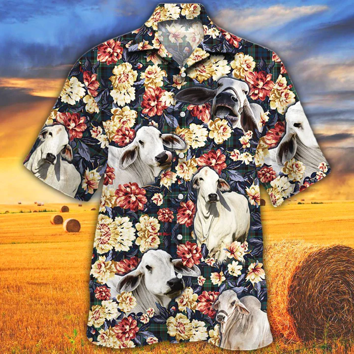 Cow Men’s Trendy Hawaiian Shirt – Vintage Farm Trendy Hawaiian Shirts, Brahman Cattle Lovers Green Plaid Pattern Trendy Hawaiian Shirt Cow Men’s Trendy Hawaiian Shirt – Vintage Farm Trendy Hawaiian Shirts, Brahman Cattle Lovers Green Plaid Pattern Trendy Hawaiian Shirt