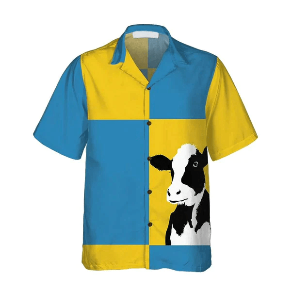 Cow On Yellow And Blue Background Trendy Hawaiian Shirt, Cow Trendy Hawaiian Shirt, Summer Gifts For Men And Women