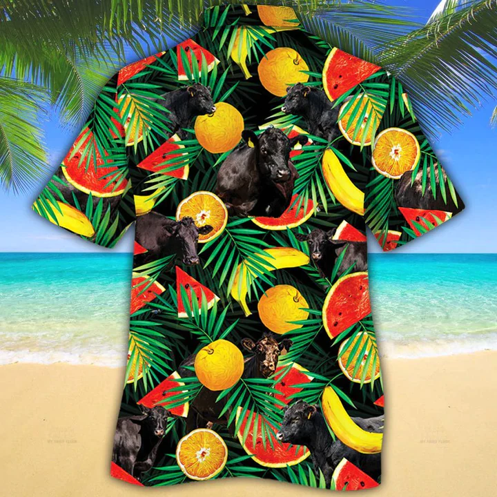 Cow Trendy Hawaiian Shirt – Black Angus Cattle Lovers Tropical Fruits Trendy Hawaiian Shirt – Aloha Shirt For Cow Lovers