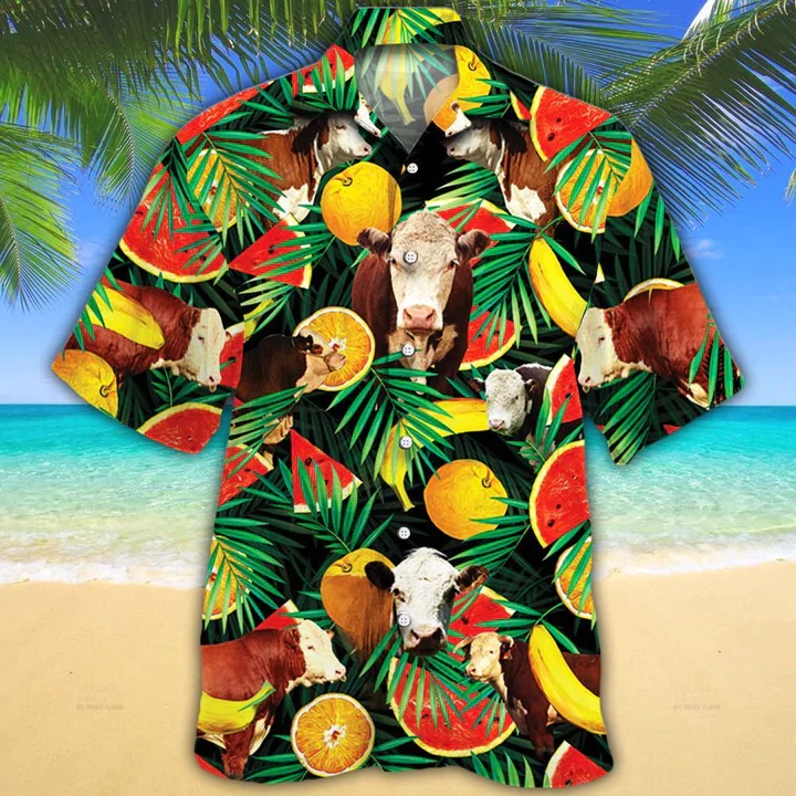 Cow Trendy Hawaiian Shirt For Men, Women – Hereford Cattle Lovers Tropical Fruits Trendy Hawaiian Shirt Cow Trendy Hawaiian Shirt For Men, Women – Hereford Cattle Lovers Tropical Fruits Trendy Hawaiian Shirt